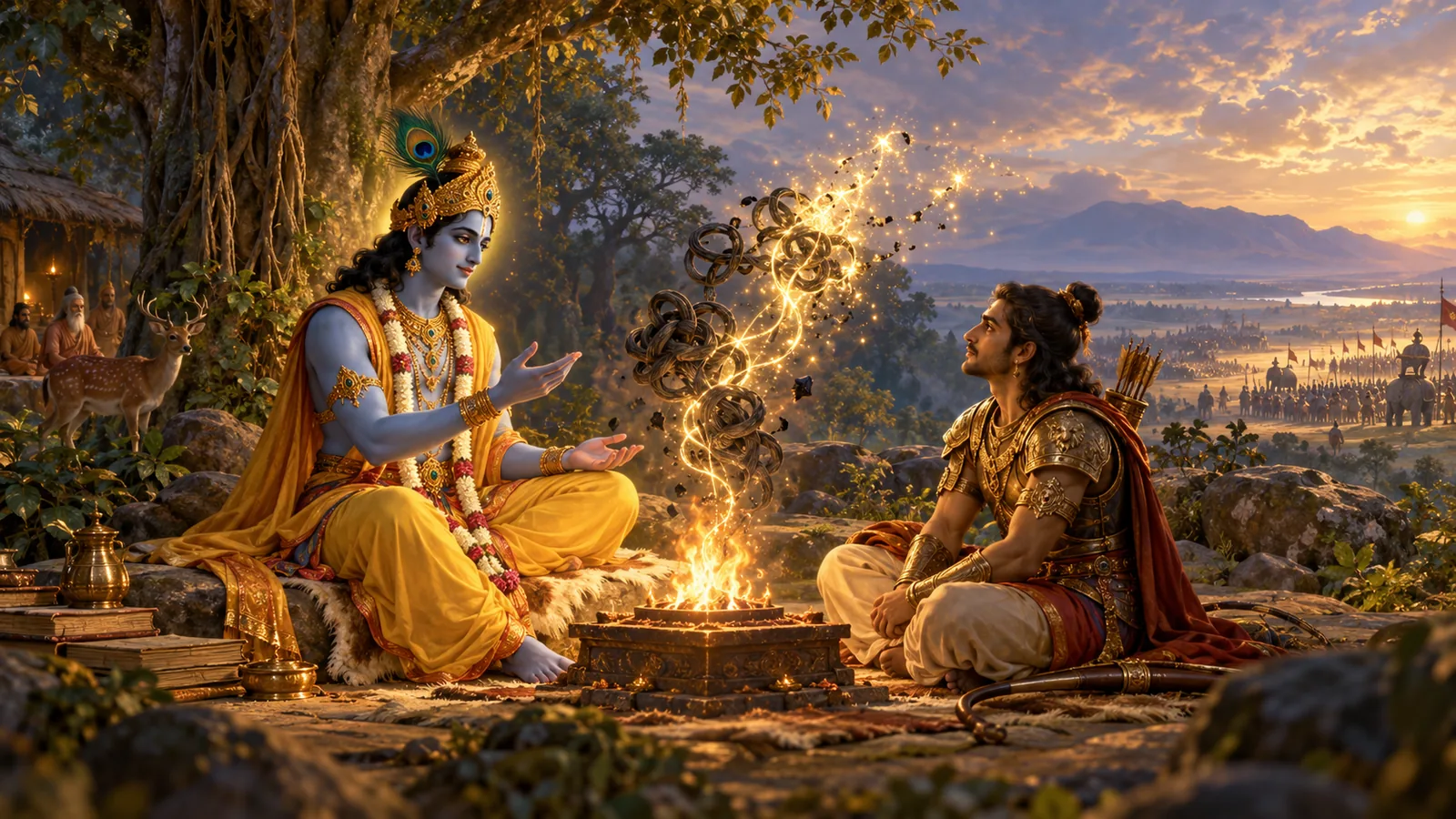 भागवत गीता अध्याय ४ ज्ञान कर्म सन्यास योग — ज्ञानद्वारा कर्मको पवित्रताको दिव्य प्रकाशको चित्रण (Bhagavad Gita Chapter 4 Jnana Karma Sannyasa Yoga in Nepali)
