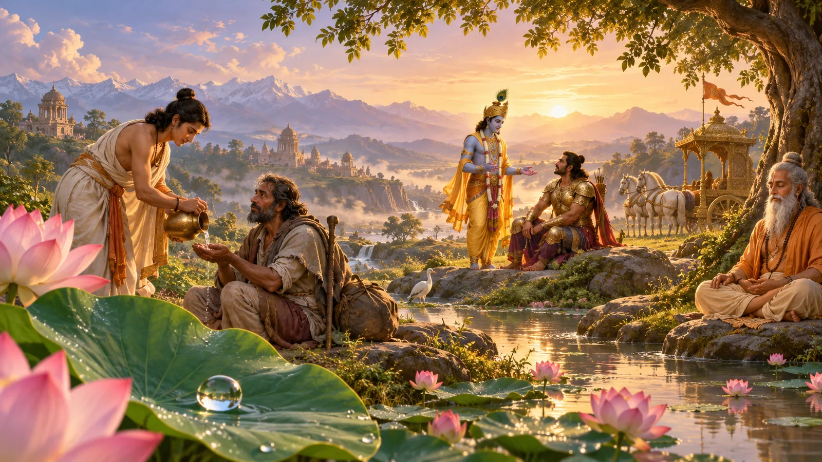 भागवत गीता अध्याय ५ कर्म सन्यास योग — कर्मयोग र सन्यासको समन्वयको शान्त चित्रण (Bhagavad Gita Chapter 5 Karma Sannyasa Yoga in Nepali)