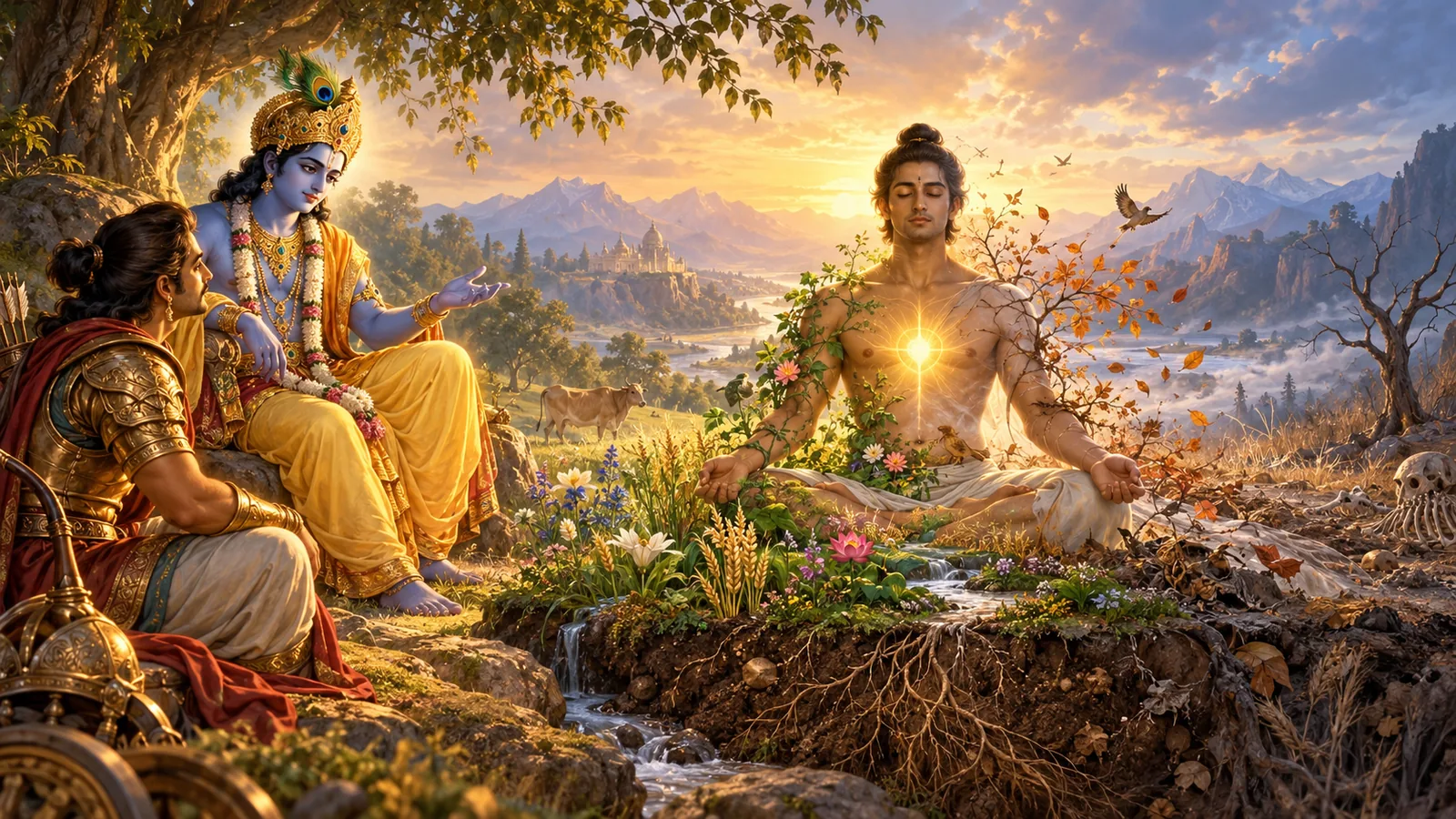 भागवत गीता अध्याय १३ क्षेत्र क्षेत्रज्ञ विभाग योग — शरीर र आत्माको भेद देखाउने दार्शनिक चित्रण (Bhagavad Gita Chapter 13 Kshetra Kshetrajna Vibhaga Yoga in Nepali)